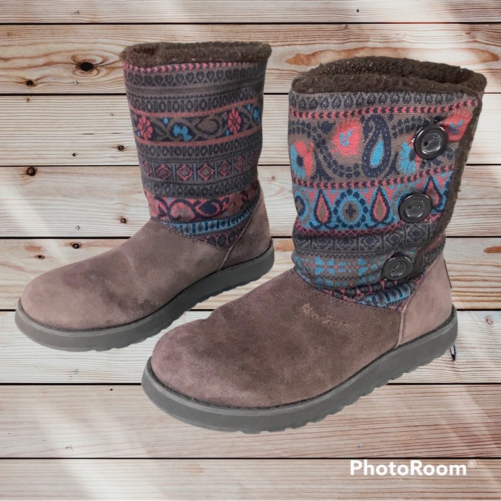 Skechers women’s Australia Boots Faux Fur Lined Suede Multicolor Ankle round toe
